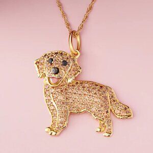 Golden Retriever Black Lab 18K Gold Sterling Silver CZ Rhinestone Dog Necklace